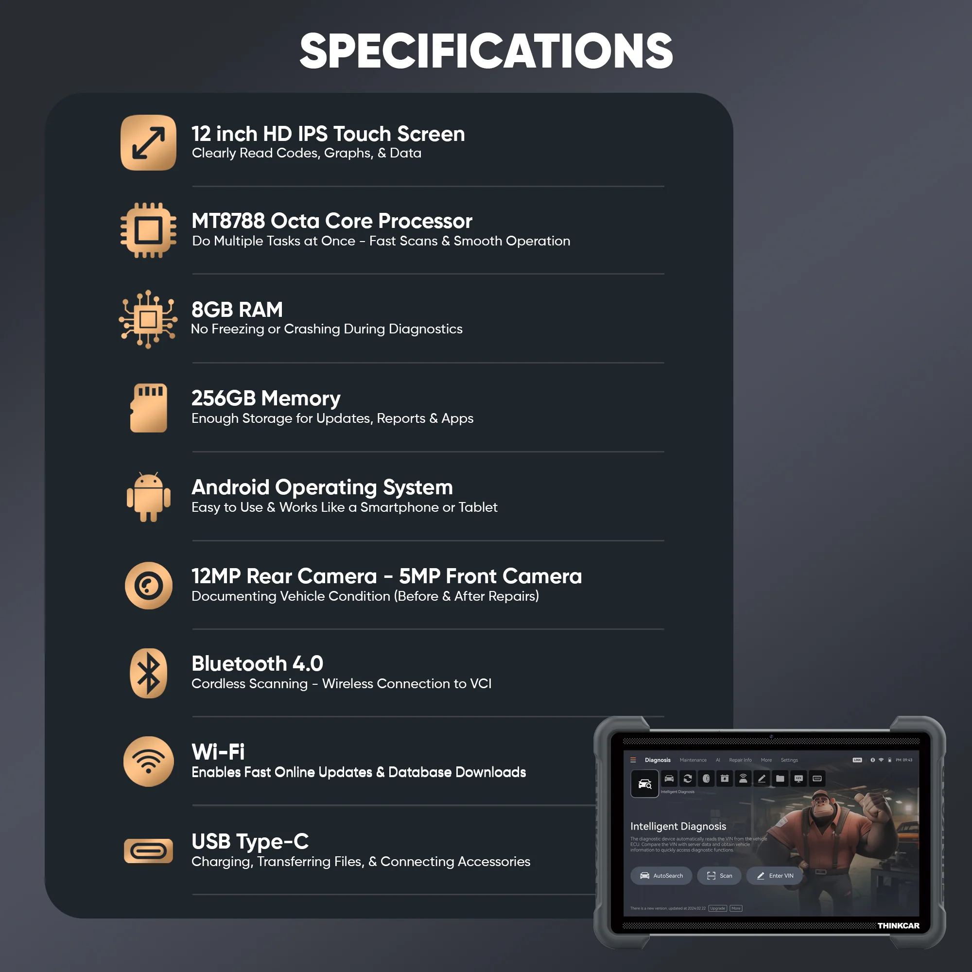 Thinkcar Platinum 394 12-Inch Professional OBD2 Scanner - Advanced Diagnostic Tool with Bi-Directional Control - Image 3