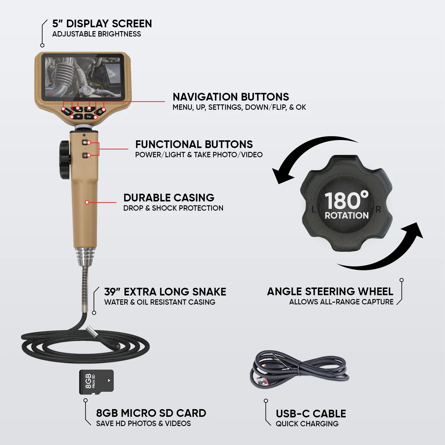 Thinkcar ES402 Endoscope - 4.5" LED Screen with Flexible Bi-directional 180° steering - Image 5