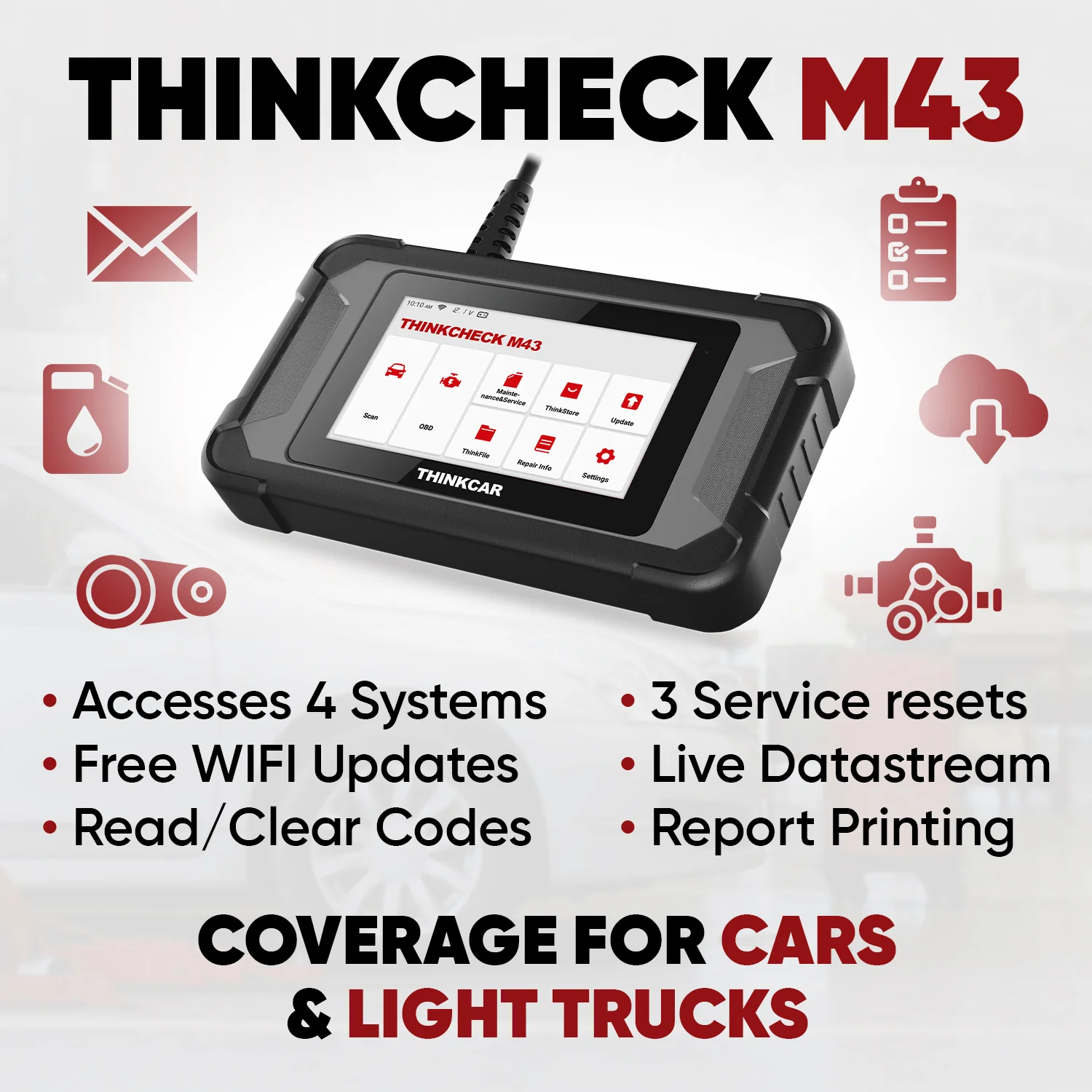 Thinkcar THINKCHECK M43 5-Inch OBD2 Scanner Vehicle Diagnostic Car Code Reader ABS, SRS, ECM, TCM - Image 9