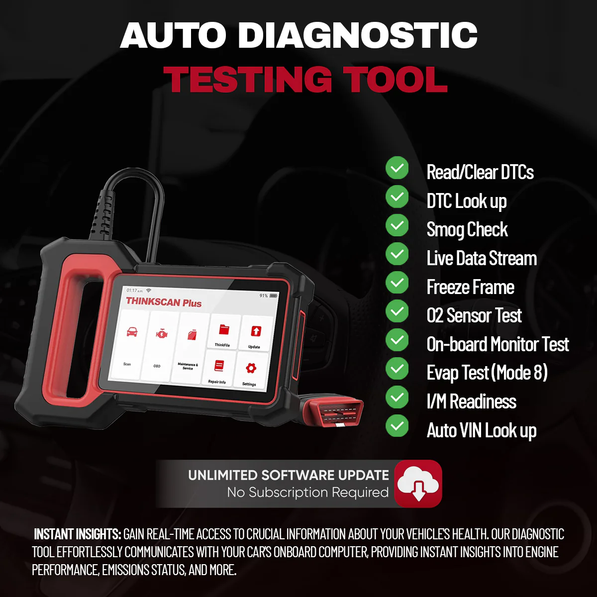 Thinkcar THINKSCAN PLUS S2 5-Inch OBD2 Car Diagnostic Scanner with 3 System Reset Functions Check Engine/ABS/SRS Code Readers Diagnostic Tool - Image 14