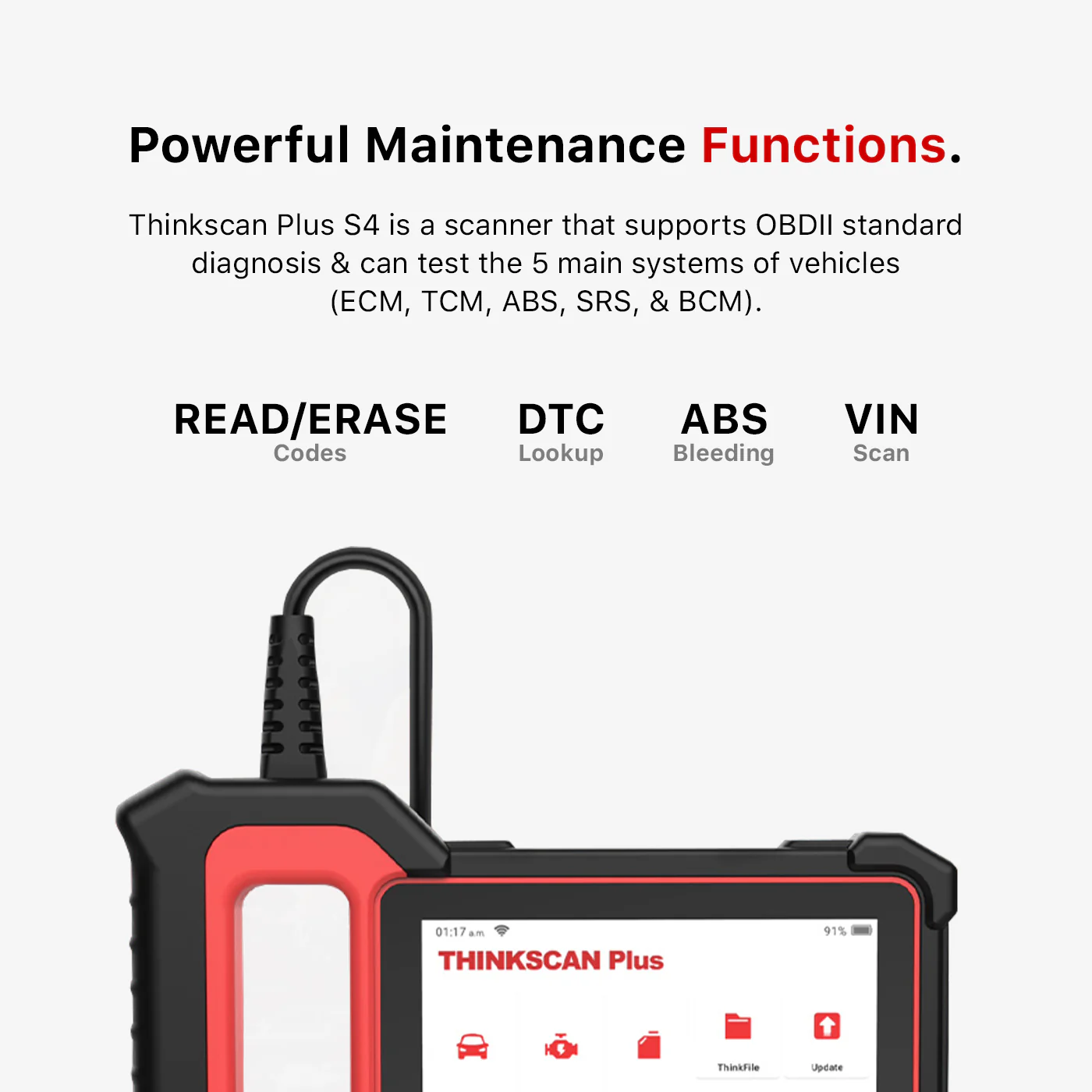 Thinkcar THINKSCAN PLUS S4 5-Inch Touchscreen OBD2 Car Diagnostic Scanner Tool with 5 Systems Reset Functions - Image 5